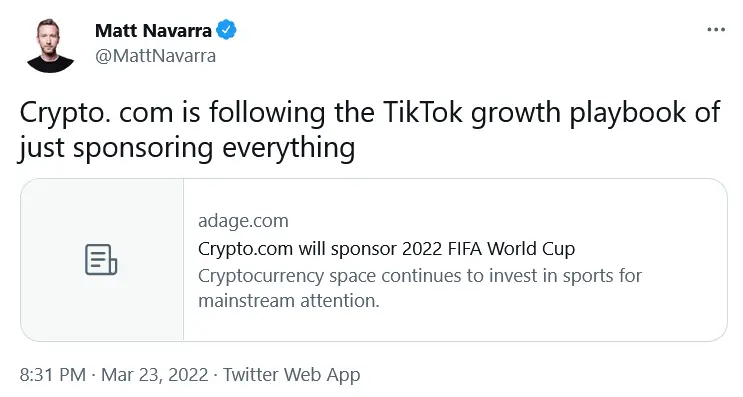 Crypto com FIFA Qatar WC Sponsorship 2022 Reaction Tweets 3