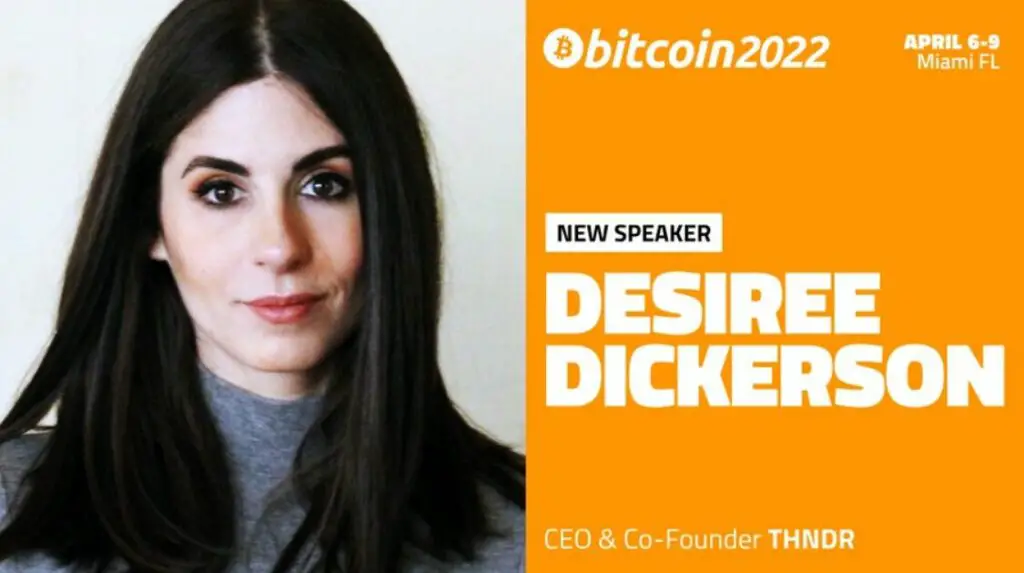 Desiree Dickerson cofounder and CEO of THNDR is Speaker at Bitcoin 2022 Miami